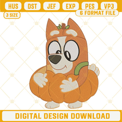 bingo heeler pumpkin embroidery designs, bluey halloween embroidery files