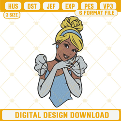 black cinderella princess embroidery designs, disney girl machine embroidery files