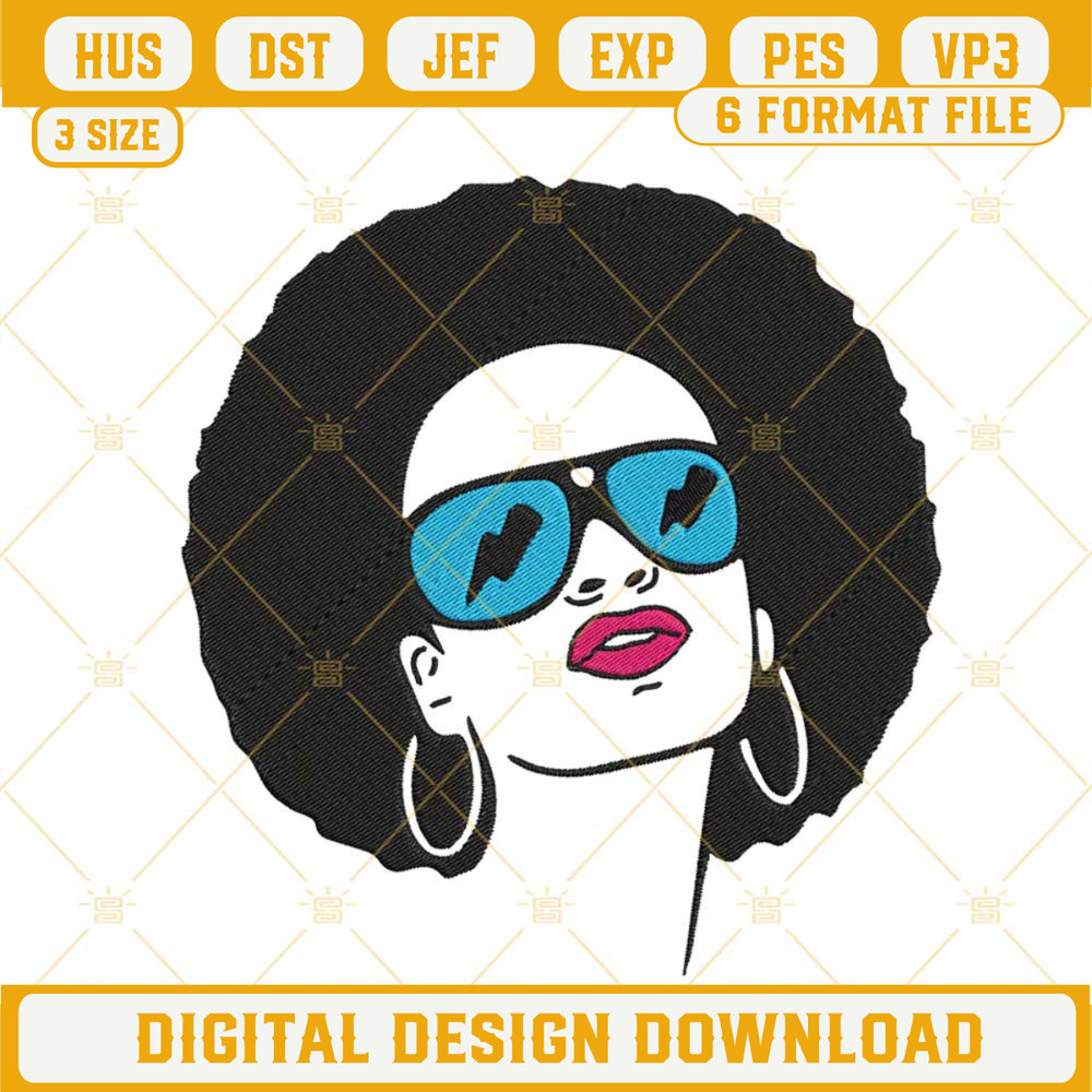 Black Woman With Sunglasses Embroidery Design, Juneteenth Woman Embroidery File.jpg