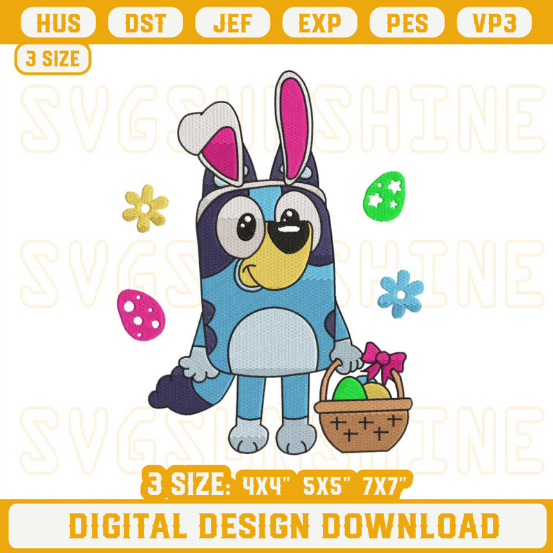 Bluey Easter Embroidery Designs, Bunny Bluey Happy Easter Eggs Embroidery Files.jpg
