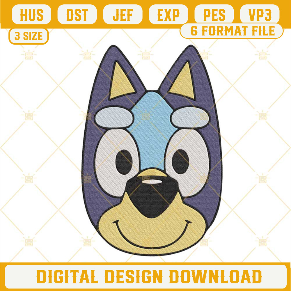 Bluey Face Machine Embroidery Design, Disney Blue Dog Embroidery File.jpg