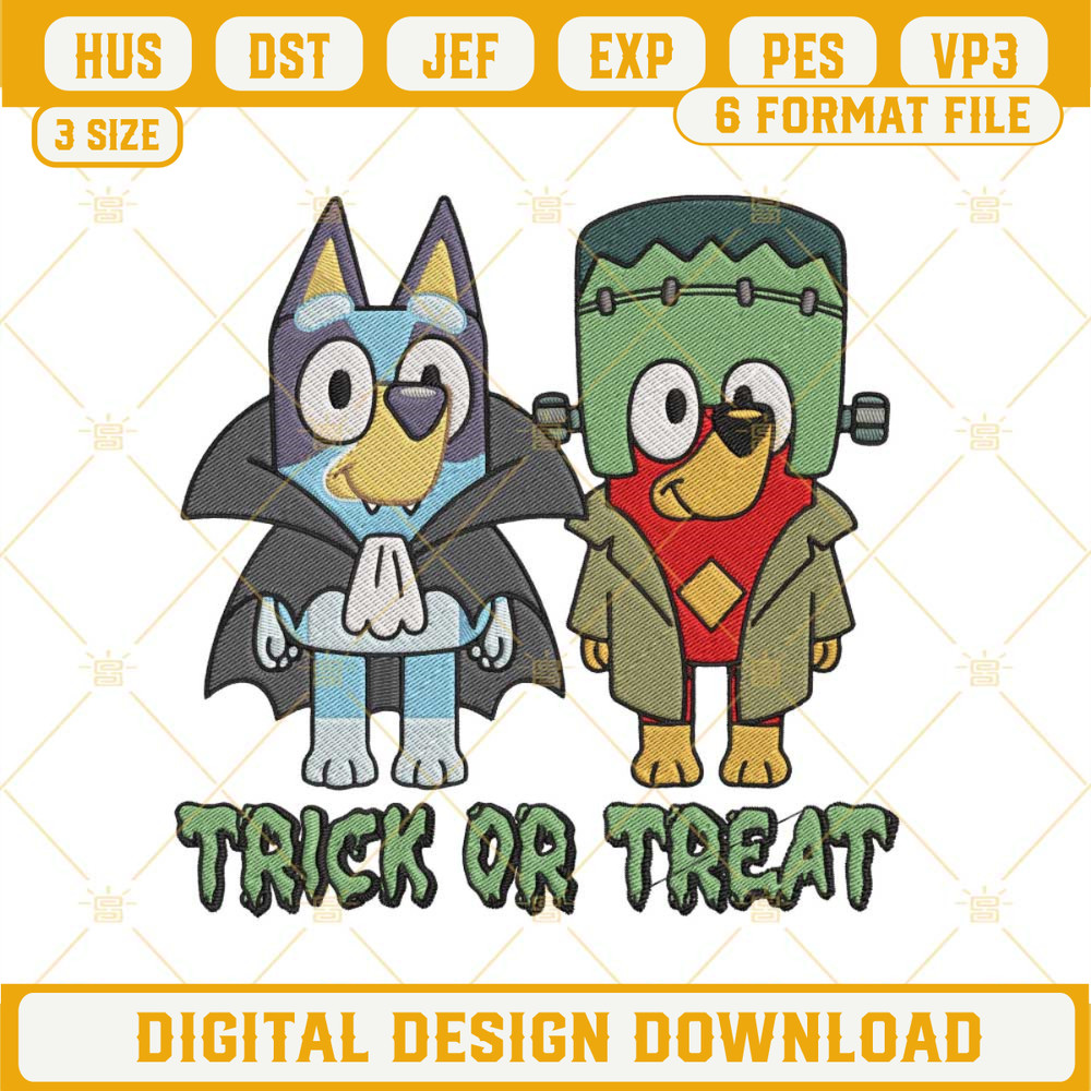 Bluey Frankenstein Trick Or Treat Halloween Embroidery Design Files.jpg