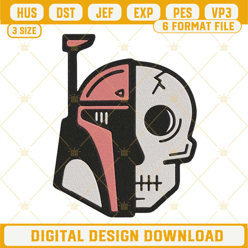 Boba Fett Helmet Skull Embroidery Designs, Star Wars Embroidery Files.jpg