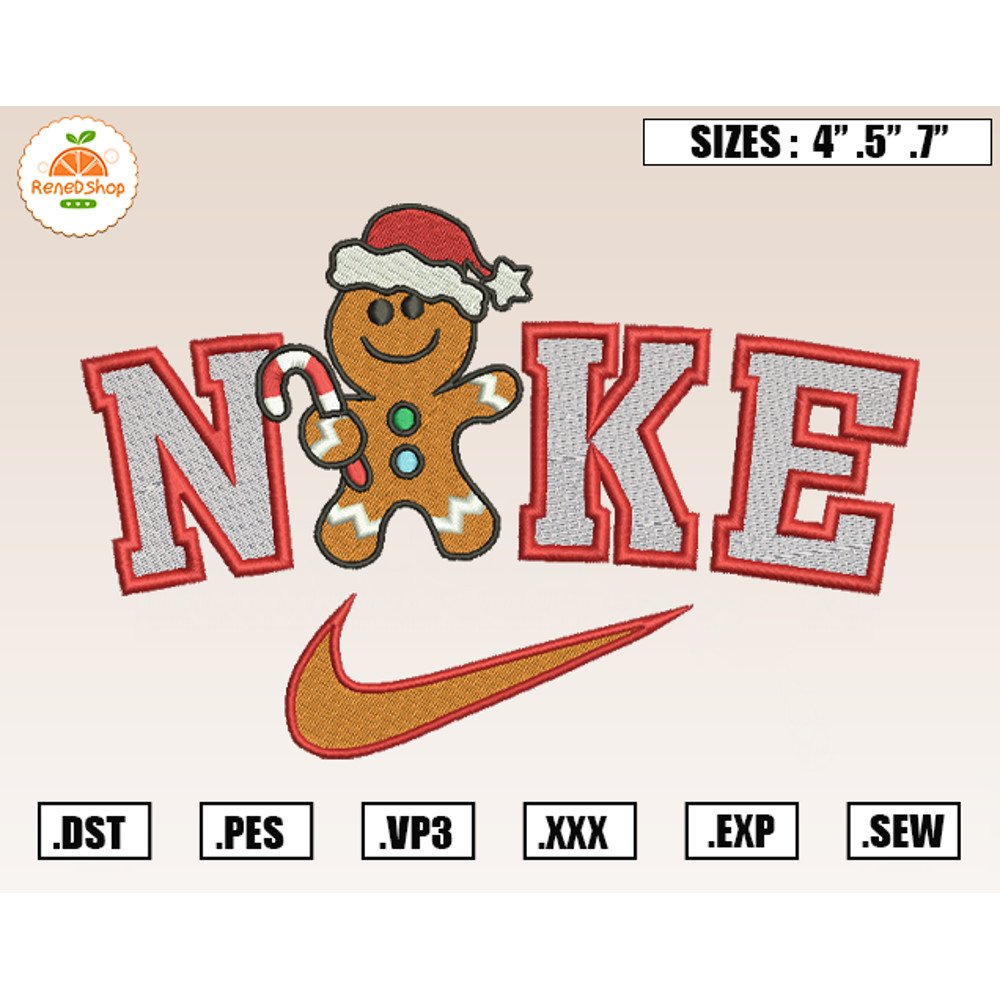 Gingerbread Christmas Nike Embroidery Designs, Christmas Embroidery Design File Instant Download.jpg