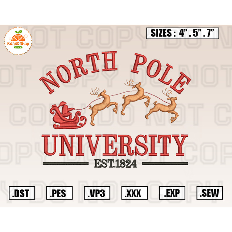 North Pole University Embroidery Designs, Christmas Embroidery Design File Instant Download.jpg