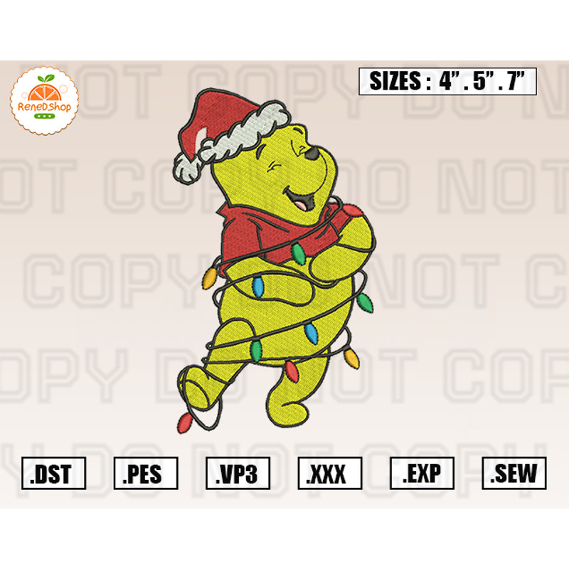 Winnie The Pooh Christmas Lights Embroidery Designs, Christmas Embroidery Design File Instant Download.jpg