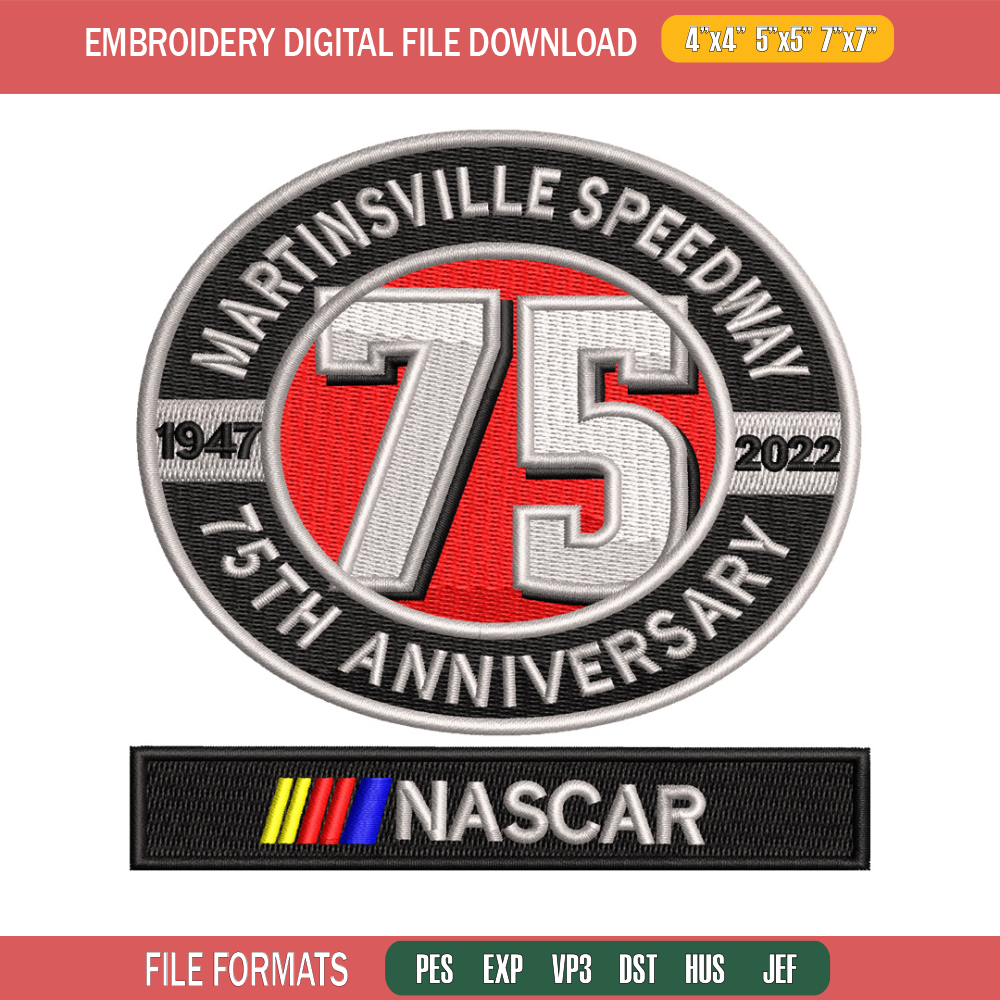 75th Anniversary embroidery design, 75th Anniversary embroidery, logo design, embroidery file, Digital download.jpg