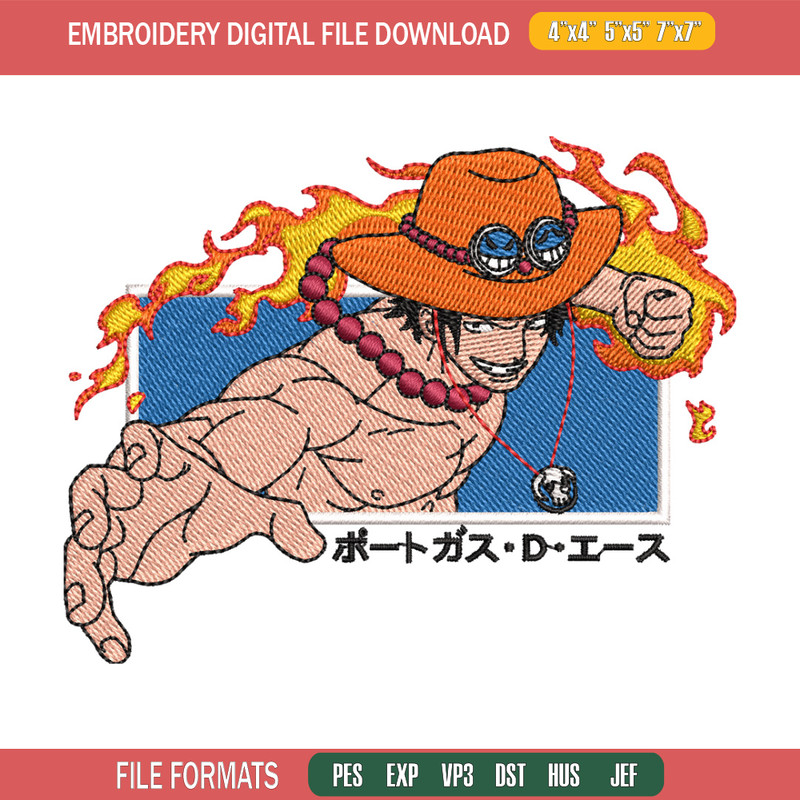 Ace punch embroidery design, One piece embroidery, Anime design, Embroidery shirt, Embroidery file, Digital download.jpg