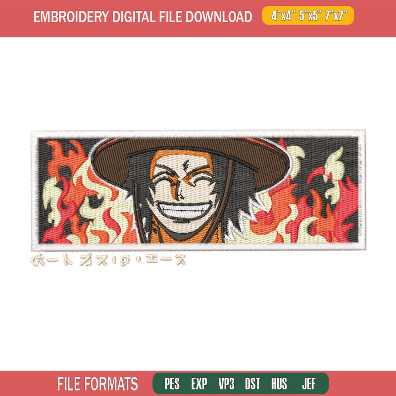 Ace rectangle embroidery design, One piece embroidery, Anime design, Embroidery shirt, Embroidery file, Digital download.jpg