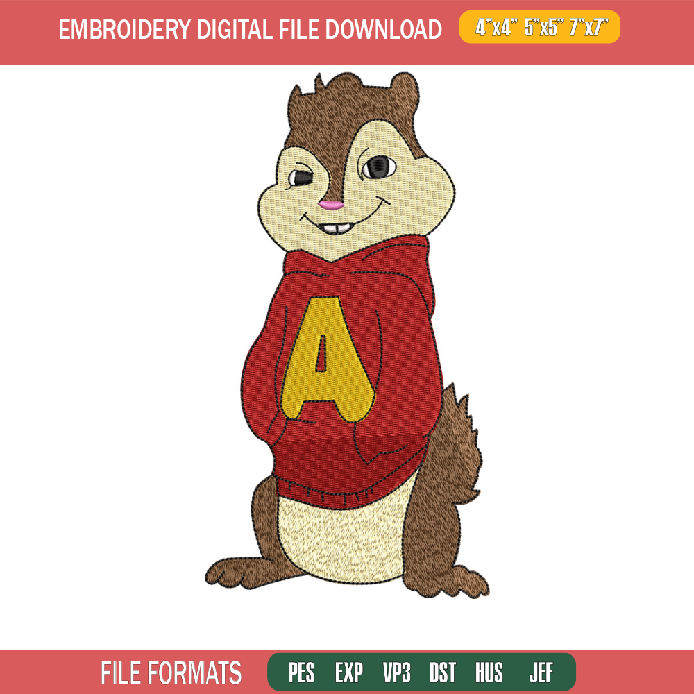 Alvin embroidery design, Chipmunks embroidery, Embroidery file, Embroidery shirt, Emb design, Digital download.jpg