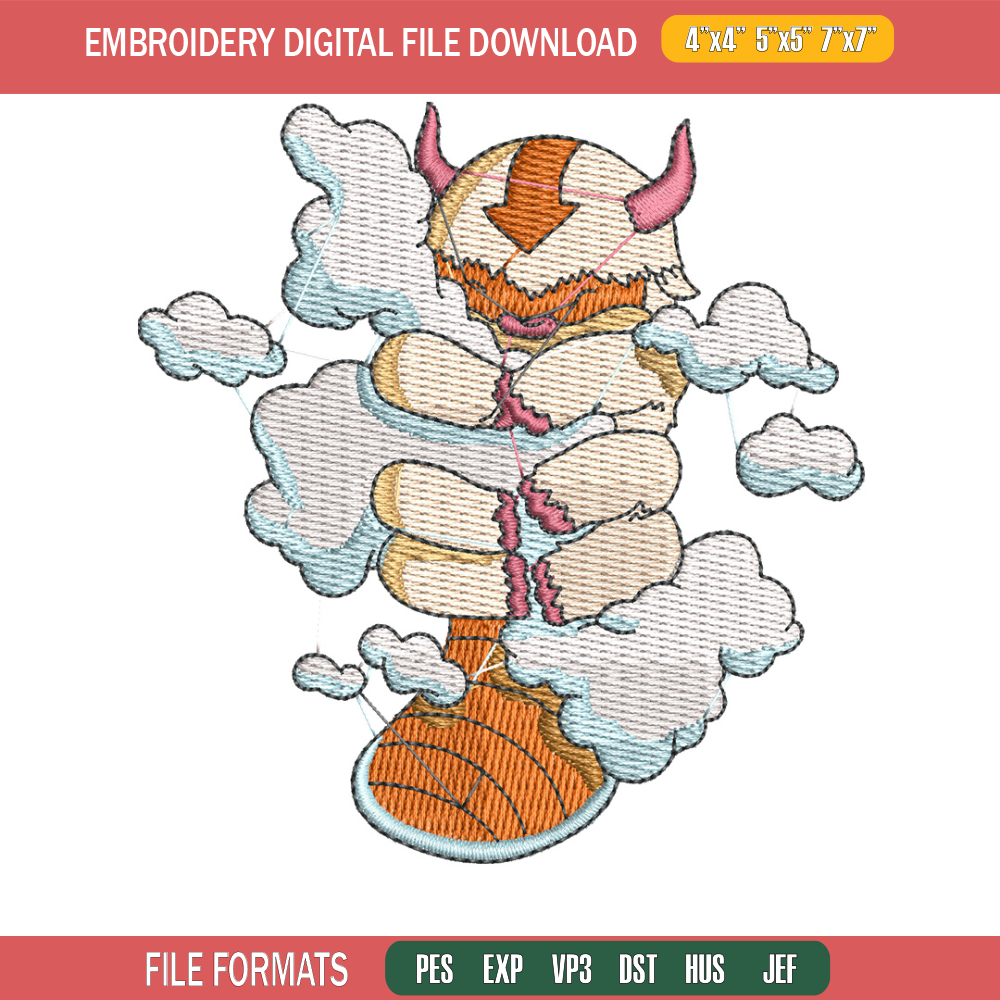 Appa cloud embroidery design, Avatar embroidery, Anime design, Embroidery shirt, Embroidery file, Digital download.jpg