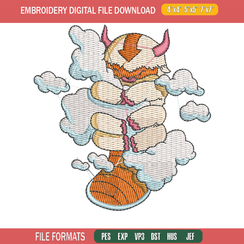 Appa cloud embroidery design, Avatar embroidery, Anime design, Embroidery shirt, Embroidery file, Digital download.jpg