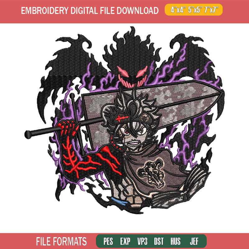 Asta demon embroidery design, Black clover embroidery, Anime design, Embroidery shirt, Embroidery file, Digital download.jpg