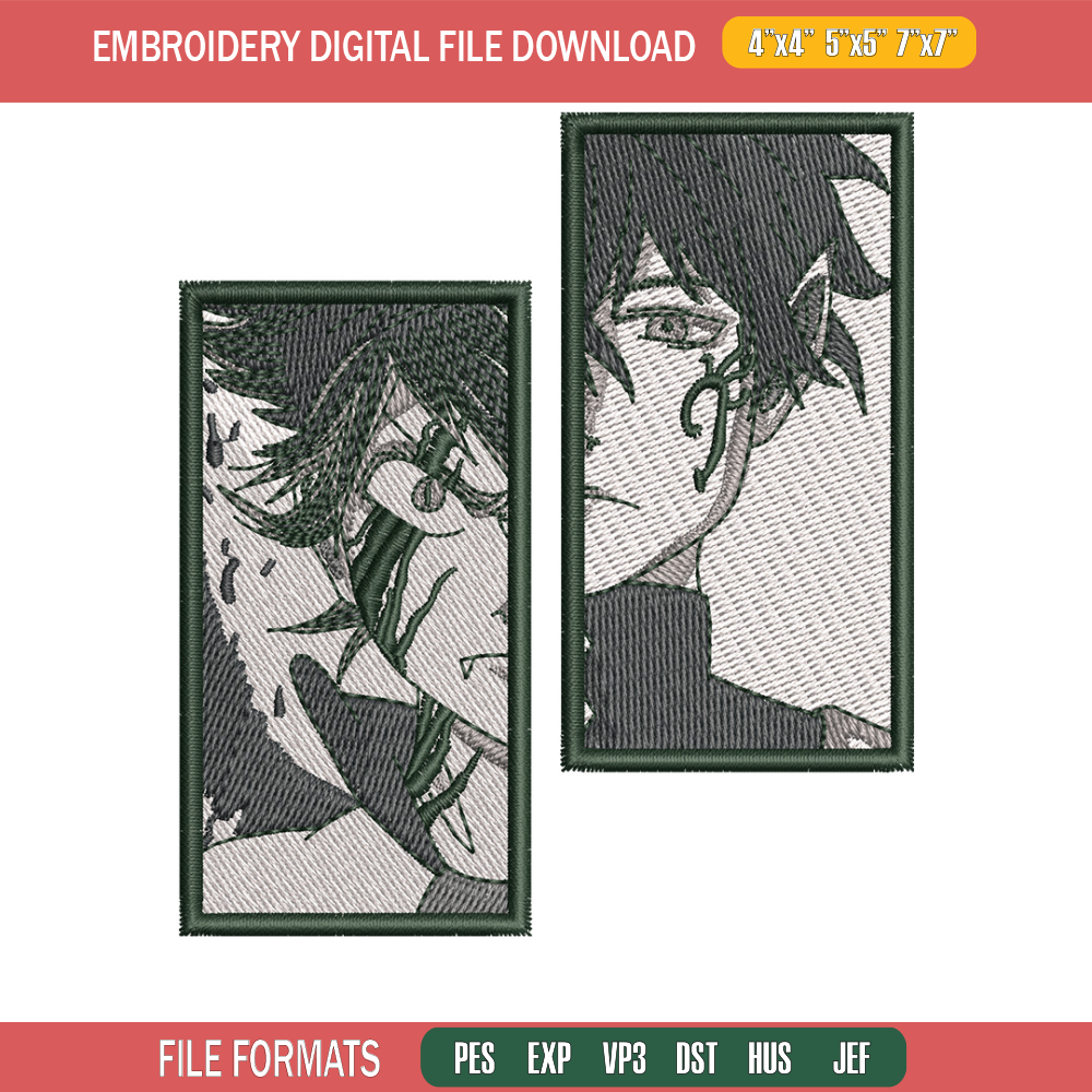 Asta yuno embroidery design, Black clover embroidery, Anime design, Embroidery shirt, Embroidery file, Digital download.jpg