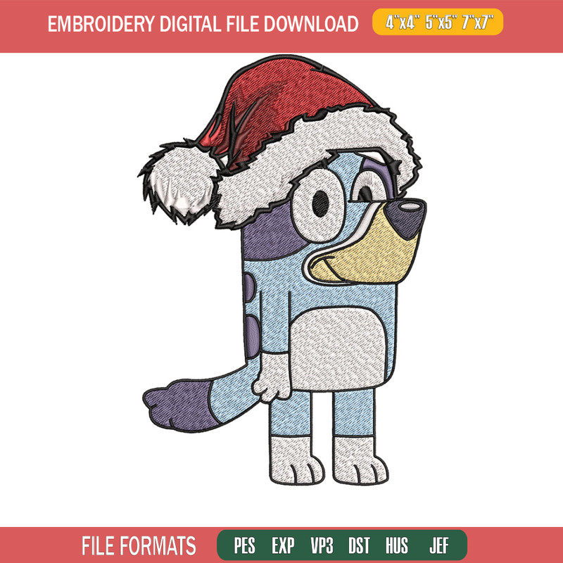 Bandit chrismas hat Embroidery Design, Bluey Embroidery, Embroidery File, Brand Embroidery, Logo shirt, Digital download.jpg