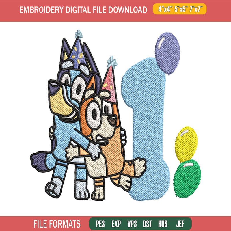 Bluey Bingo 1st Birthday Embroidery, Bluey Cartoon Embroidery, Disney Embroidery, Embroidery File, digital download..jpg