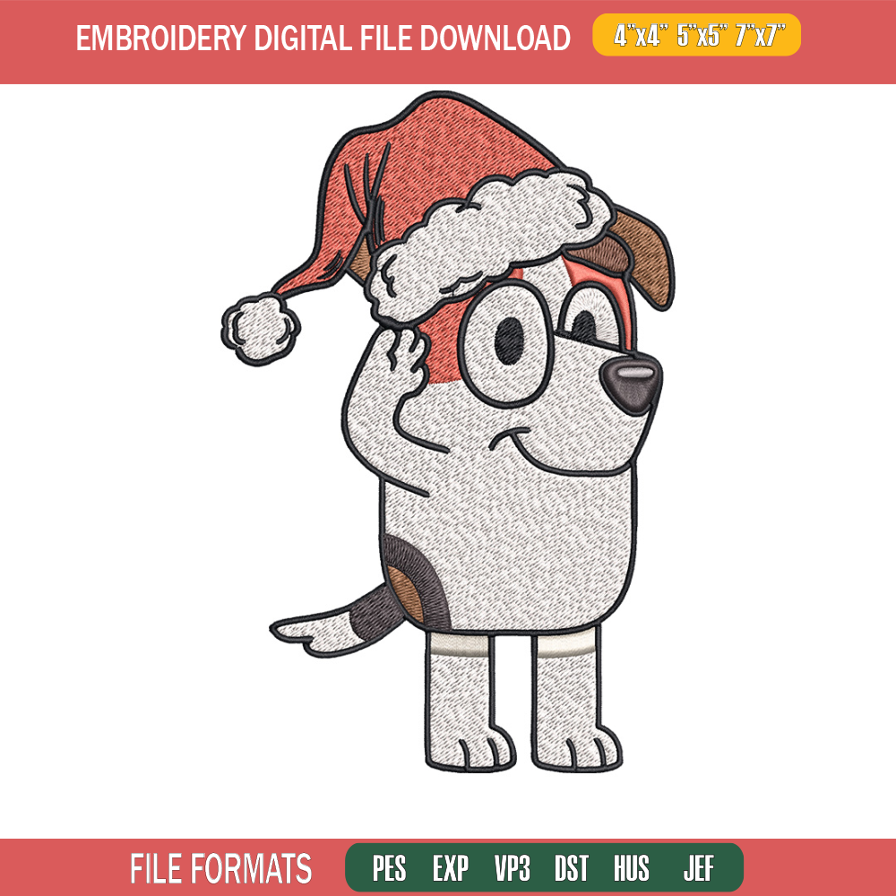 Bluey chrismas hat Embroidery Design, Bluey Embroidery, Embroidery File, Brand Embroidery, Logo shirt, Digital download.jpg