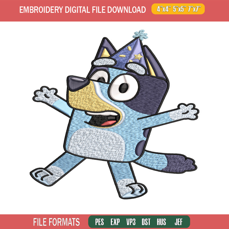 Bluey Happy birthday Embroidery, Bluey Cartoon Embroidery, Disney Embroidery, Embroidery File, digital download..jpg