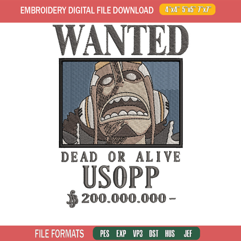 Bounty usopp embroidery design, One piece embroidery, Anime design, Embroidery shirt, Embroidery file,Digital download.z.jpg