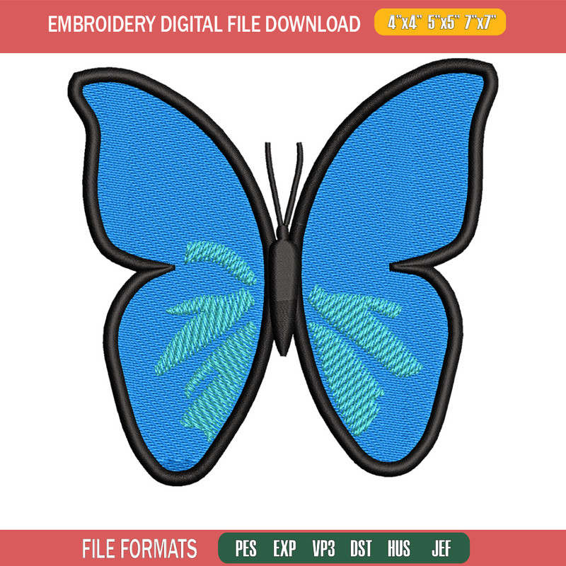 Butterfly blue embroidery design, Butterfly embroidery, Embroidery file, Embroidery shirt, Emb design, Digital download.jpg