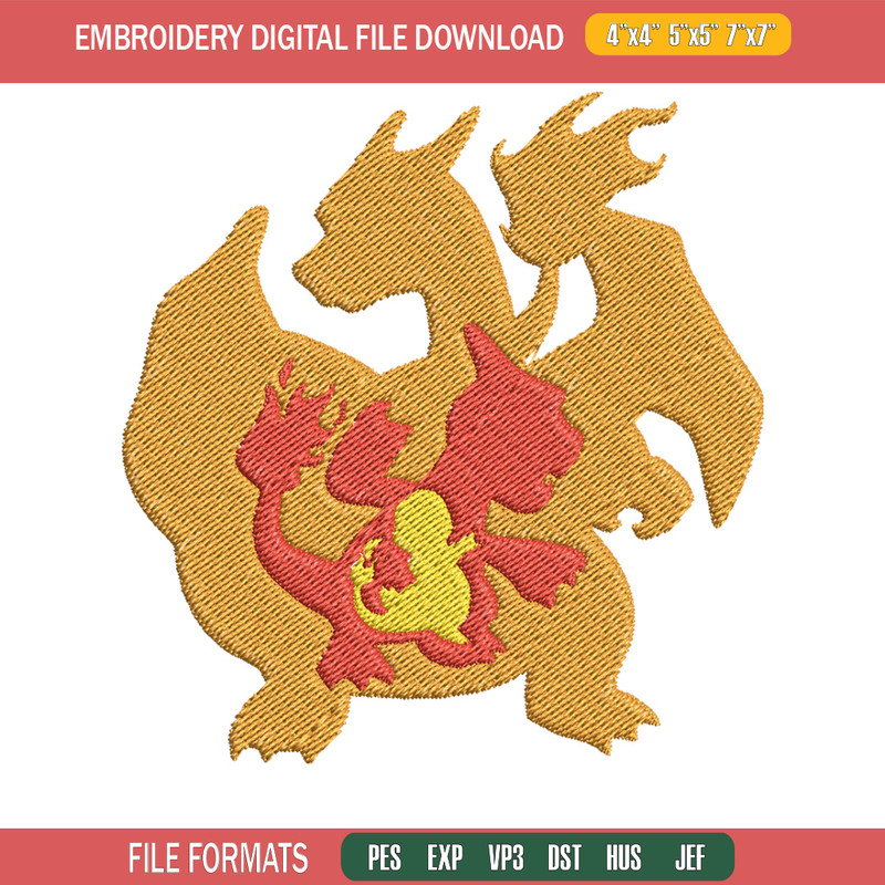 Charizard embroidery design, Pokemon embroidery, Anime design, Embroidery file, Digital download, Embroidery shirt.jpg