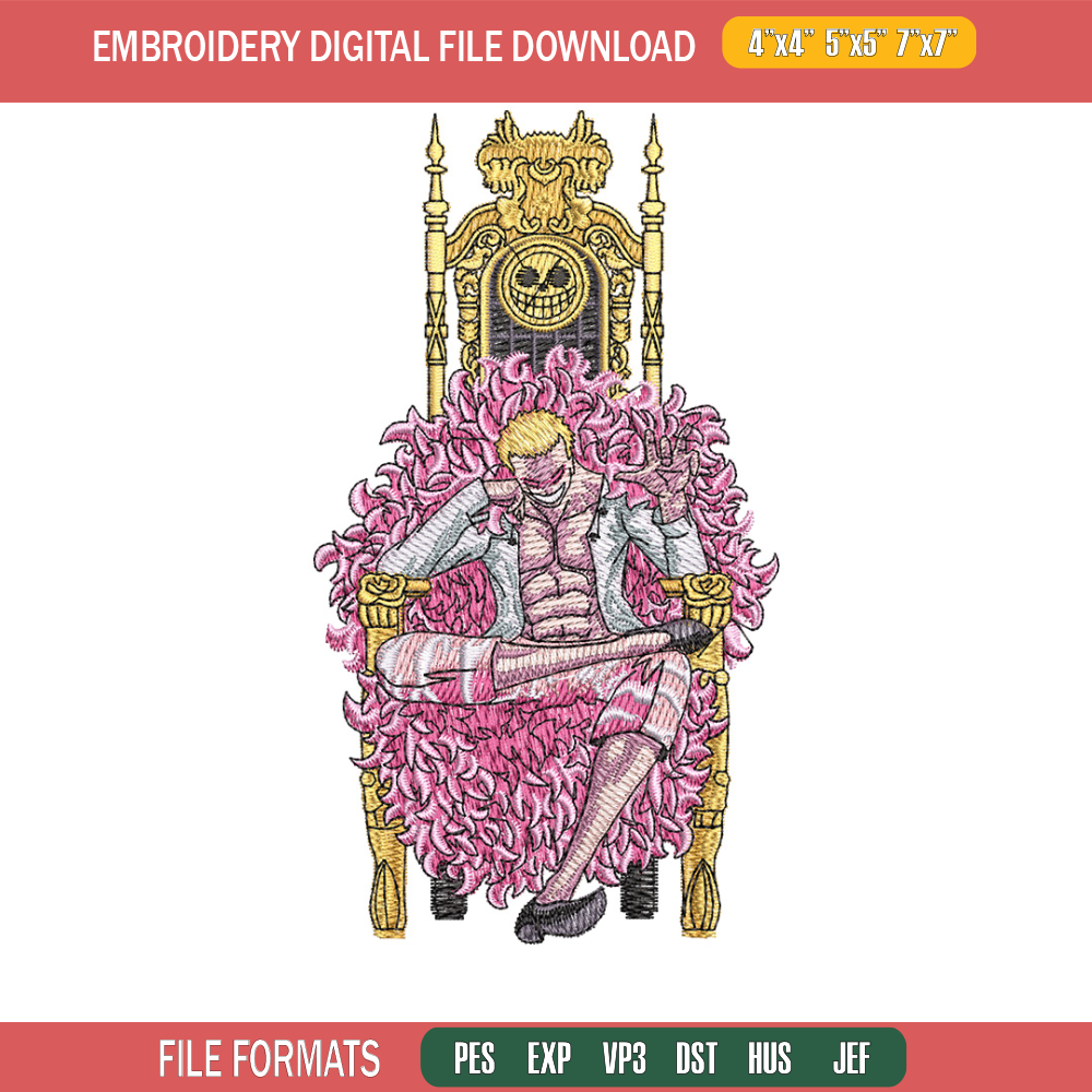 Doffy king embroidery design, One piece embroidery, Anime design, Embroidery shirt, Embroidery file, Digital download.jpg