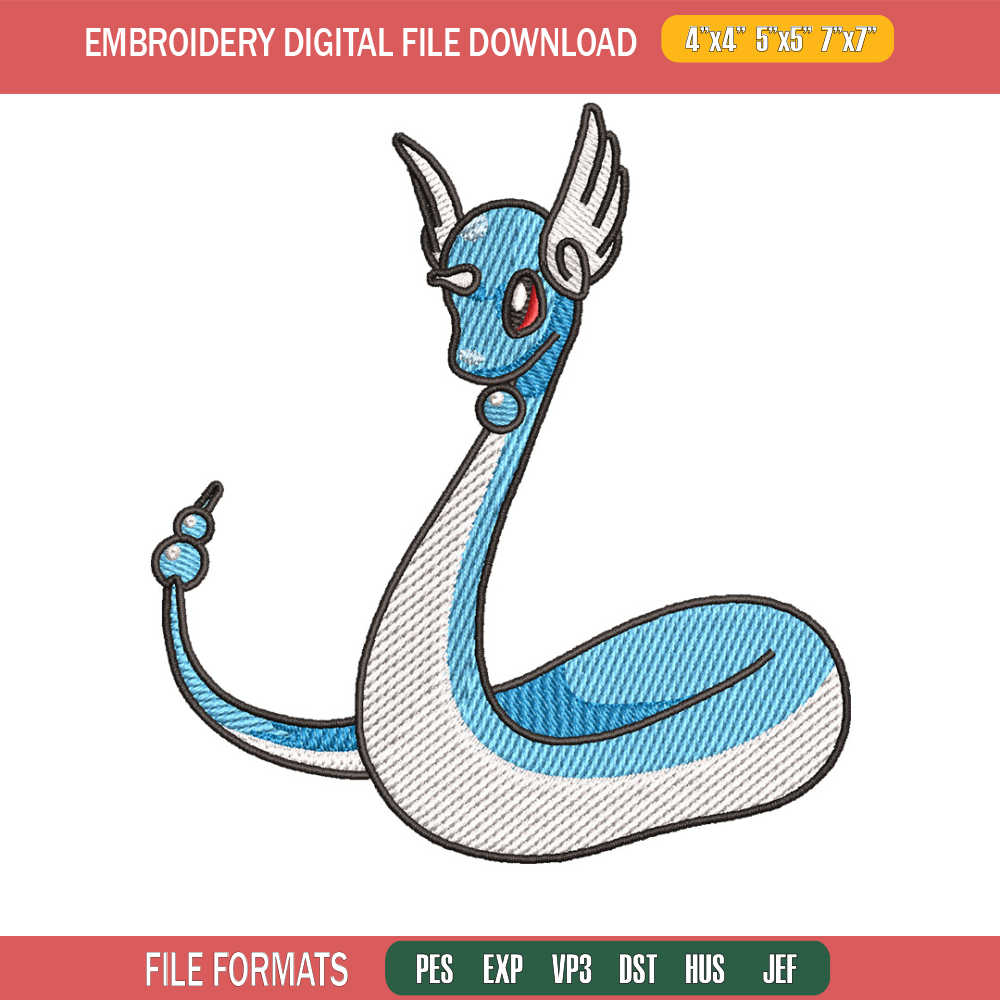Dragonair embroidery design, Pokemon embroidery, Anime design, Embroidery shirt, Embroidery file, Digital download.jpg