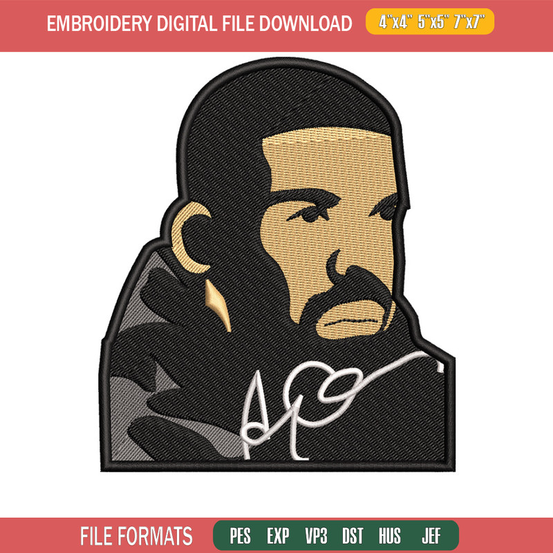 Drake man embroidery design, Drake embroidery, Embroidery file, Embroidery shirt, Emb design,Digital download.jpg