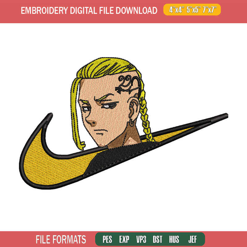 Draken nike embroidery design, Tokyo Revengers embroidery, nike design, anime design, anime shirt, Digital download.jpg