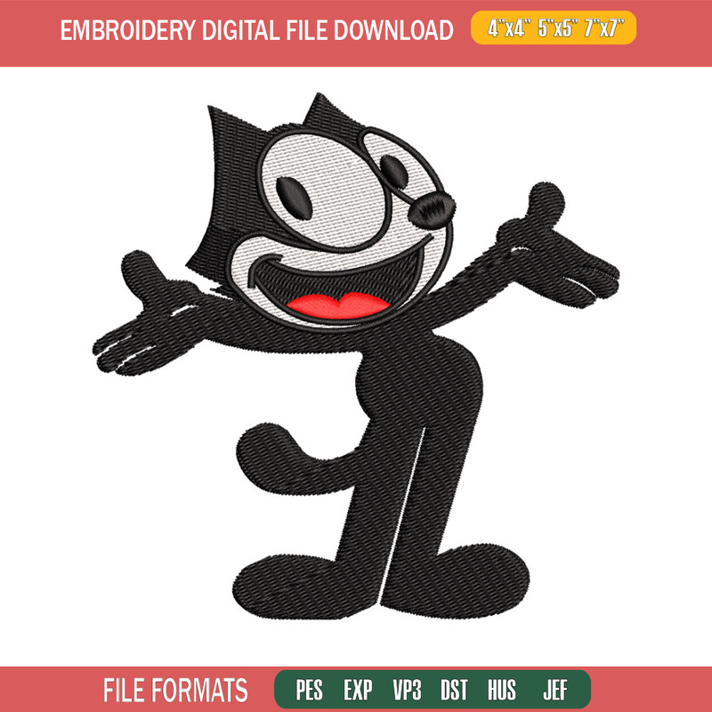Felix the Cat embroidery design, Felix the Cat embroidery, cartoon design, embroidery file, logo shirt, Digital download.jpg