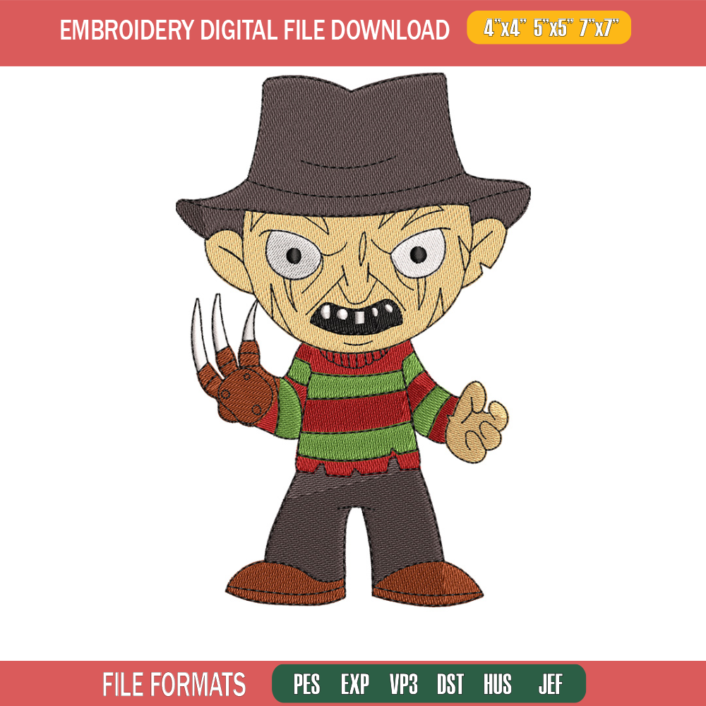 Freddy Krueger embroidery design, Horror embroidery, Embroidery file, Embroidery shirt, Emb design, Digital download.jpg