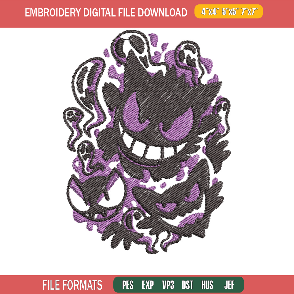 Gengar evolution embroidery design, Pokemon embroidery, Anime design, Embroidery shirt, Embroidery file,Digital download.jpg