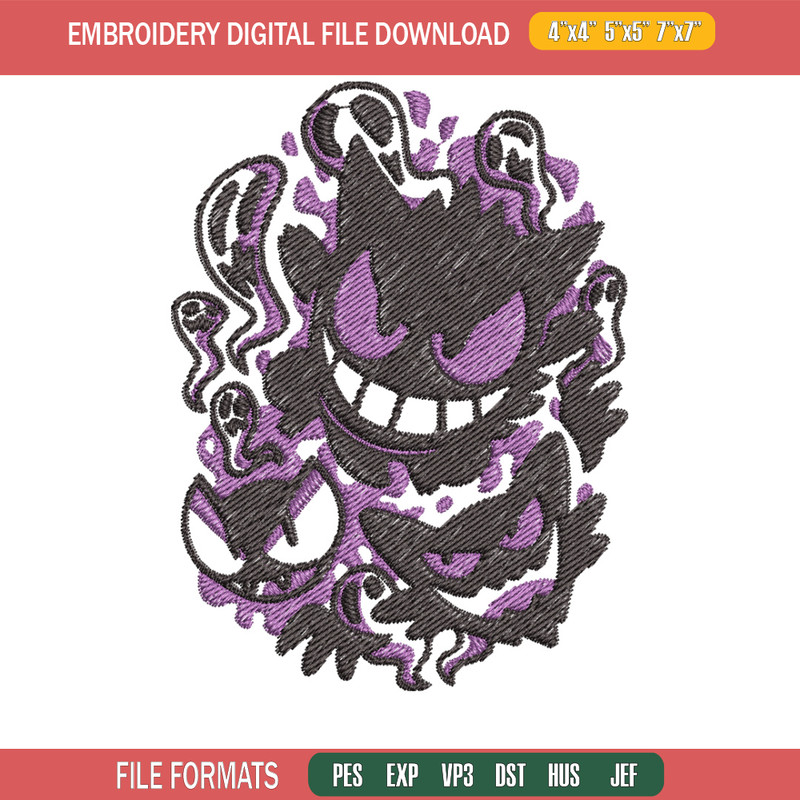 Gengar evolution embroidery design, Pokemon embroidery, Anime design, Embroidery shirt, Embroidery file,Digital download.jpg