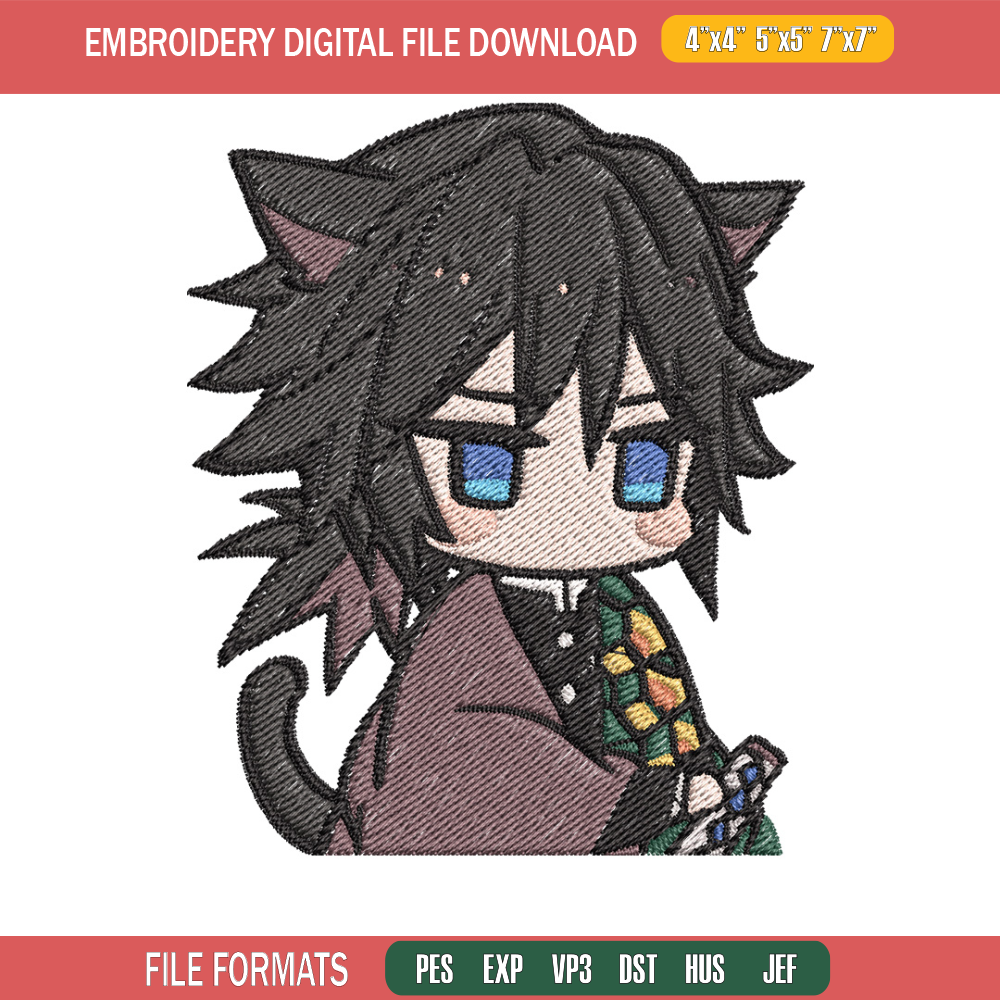 Giyu cat embroidery design, Giyu embroidery, Anime design, Embroidery shirt, Embroidery file, Digital download.jpg
