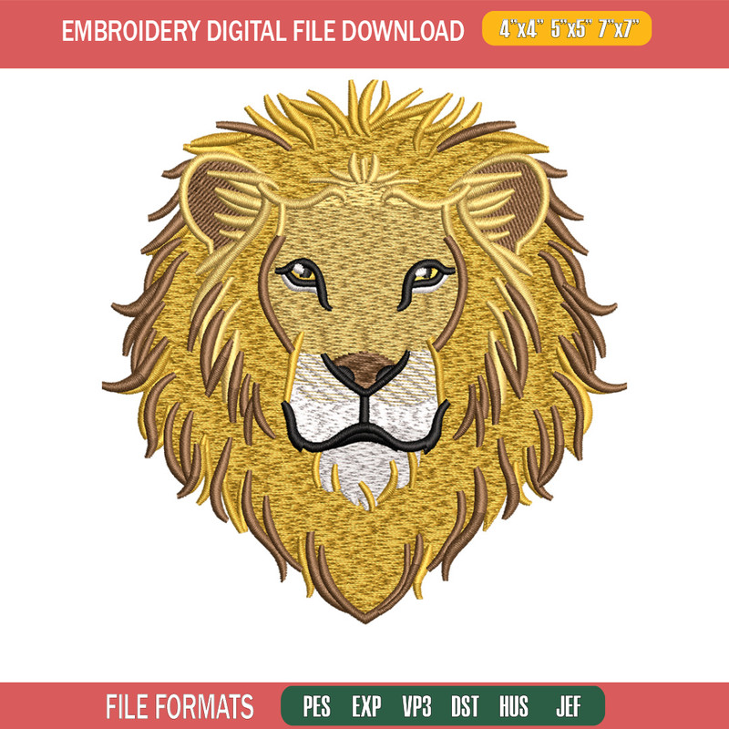 Goden lion embroidery design, Lion embroidery, Embroidery file, Embroidery shirt, Emb design, Digital download.jpg