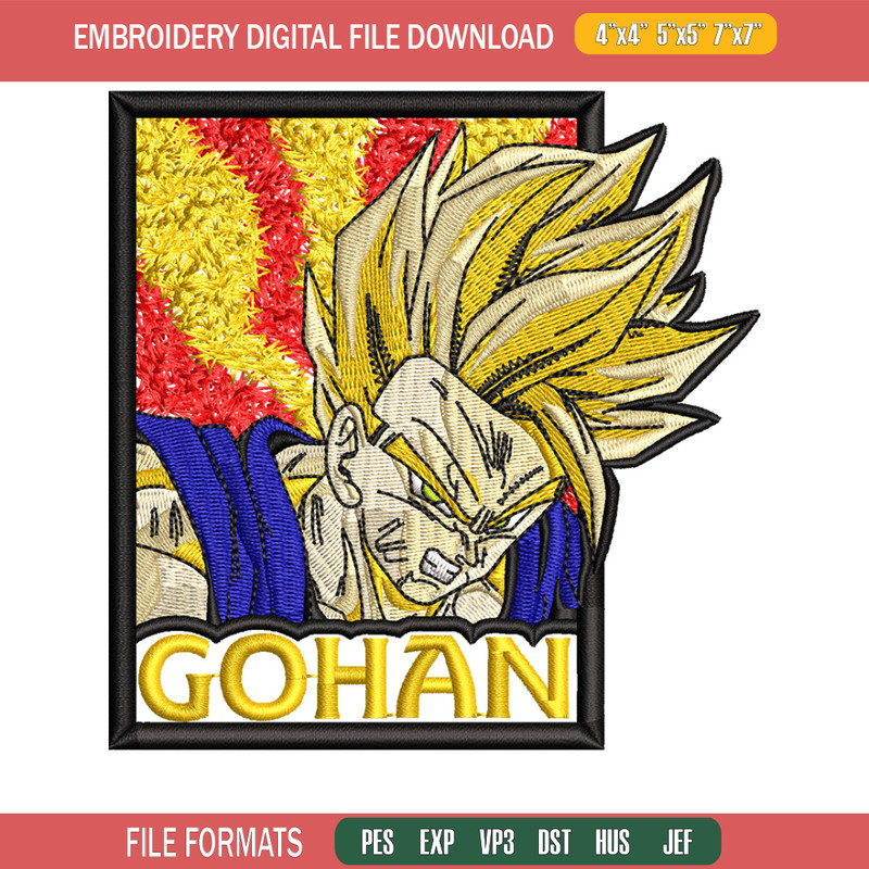 Gohan poster embroidery design, Dragonball embroidery, Anime design, Embroidery shirt, Embroidery file, Digital download.jpg