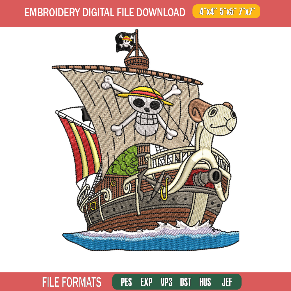 Going merry embroidery design, One piece embroidery, Anime design, Embroidery shirt, Embroidery file, Digital download.jpg