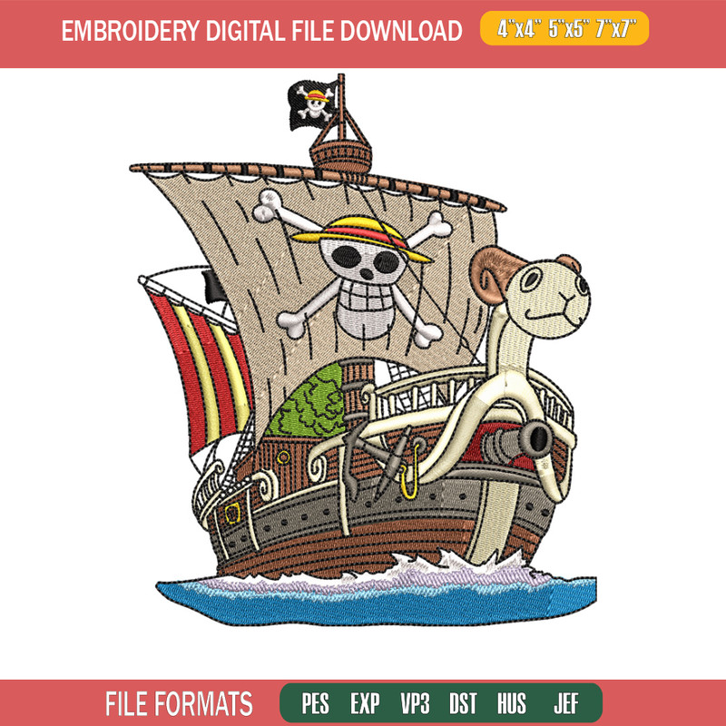 Going merry embroidery design, One piece embroidery, Anime design, Embroidery shirt, Embroidery file, Digital download.jpg