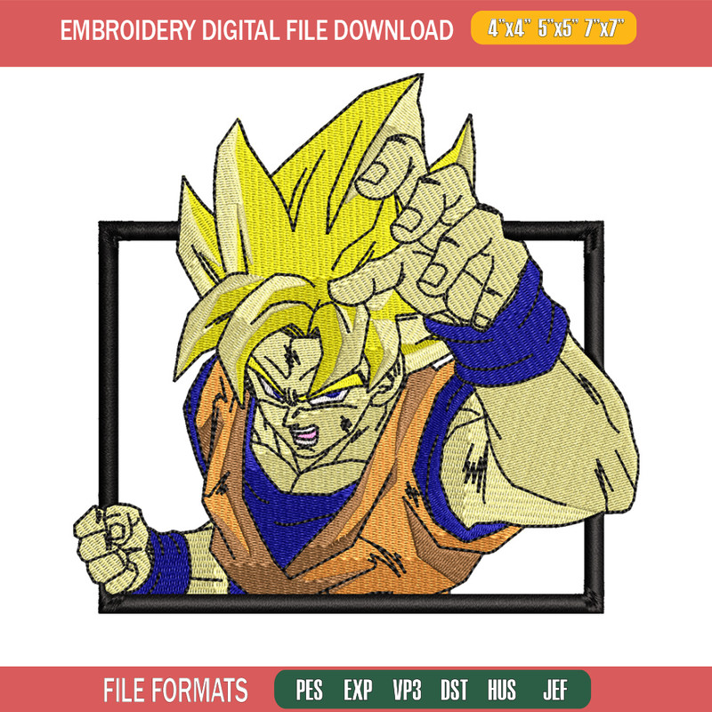 Goku ssj box embroidery design, Dragonball embroidery, Anime design, Embroidery shirt, Embroidery file,Digital download.jpg