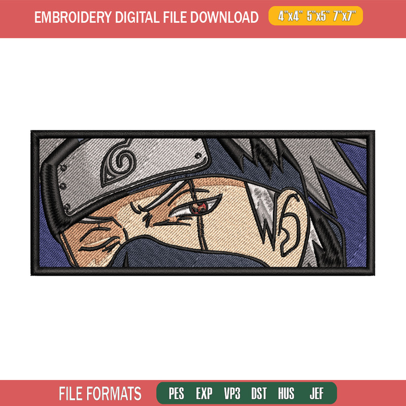 Hatake Kakashi embroidery design, Naruto embroidery, embroidery file, anime design, anime shirt, Digital download.jpg