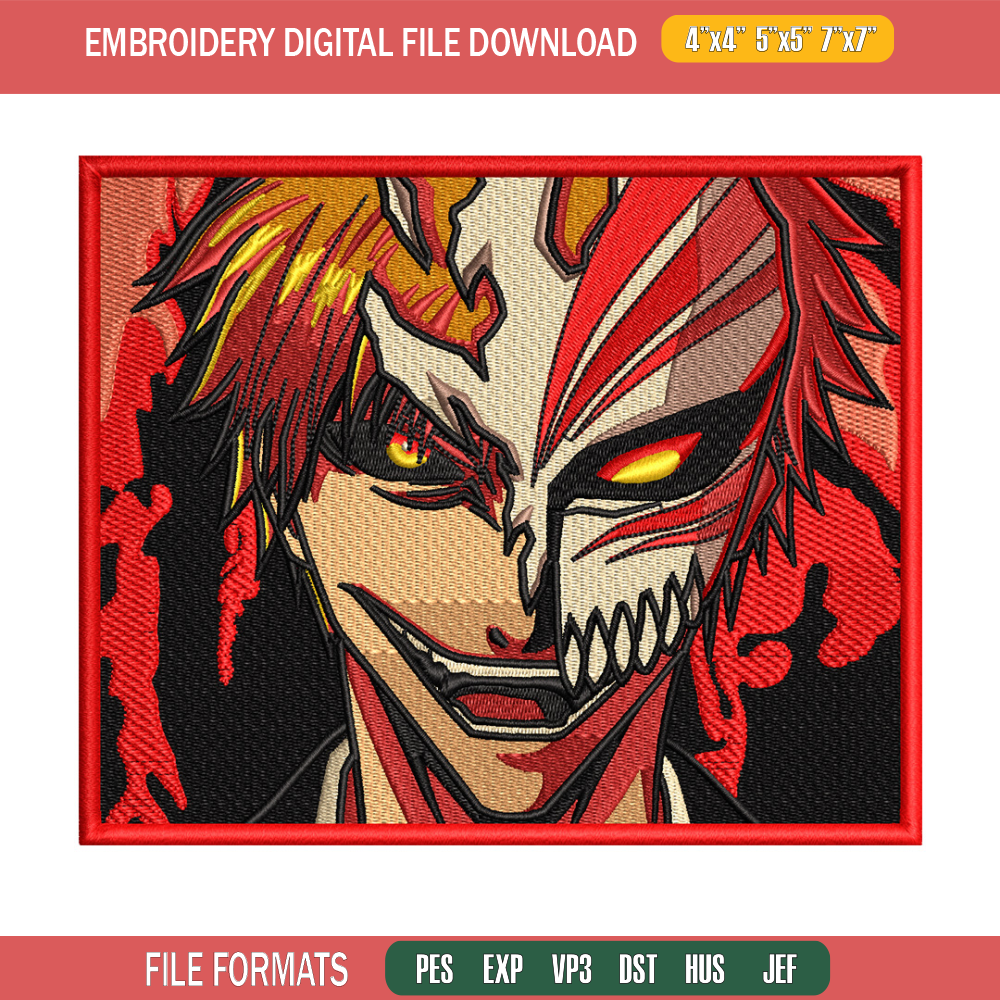 Ichigo laugh embroidery design, Bleach embroidery,Anime design, Embroidery shirt, Embroidery file, Digital download.jpg