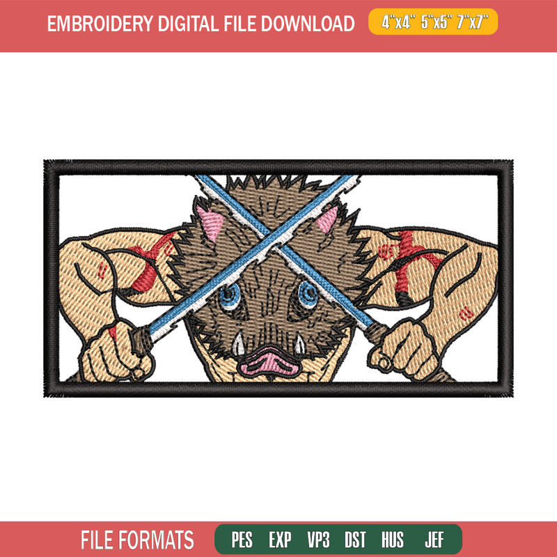 Inosuke box embroidery design, Inosuke embroidery, Anime design, Embroidery shirt, Embroidery file,Digital download.jpg