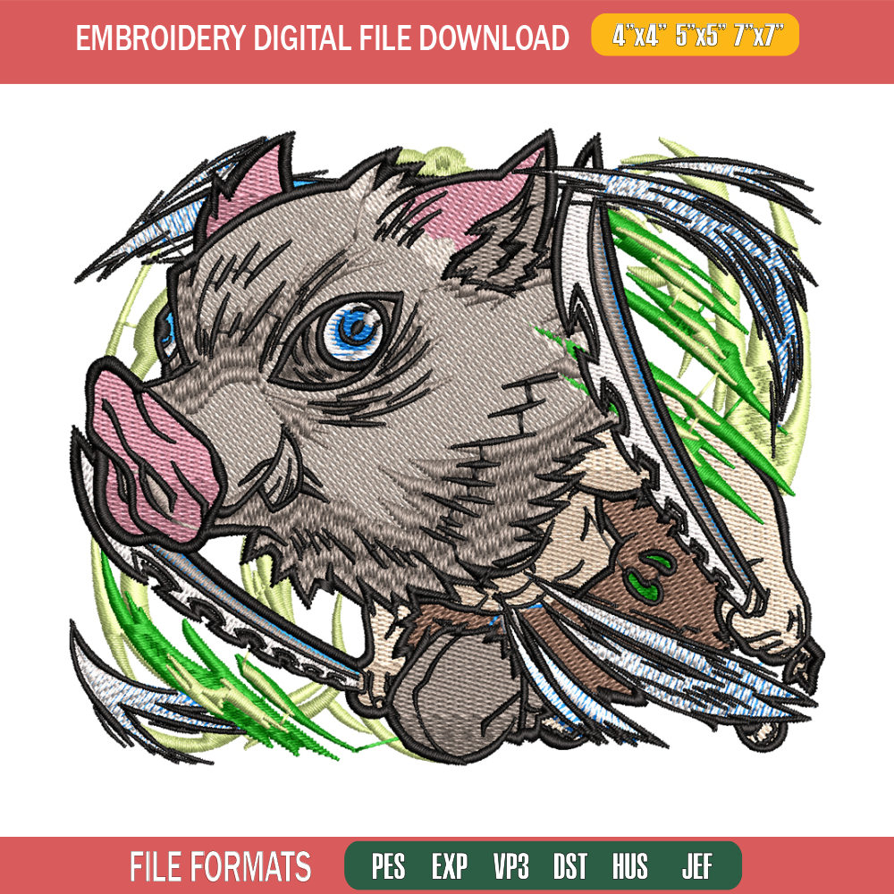 Inosuke embroidery design, Kimetsu no Yaiba embroidery, embroidery file, anime design, anime shirt, Digital download.jpg