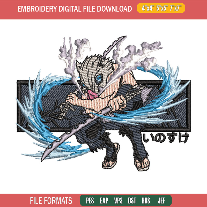 Inosuke frame embroidery design, Inosuke embroidery, Anime design, Embroidery shirt, Embroidery file,Digital download.jpg