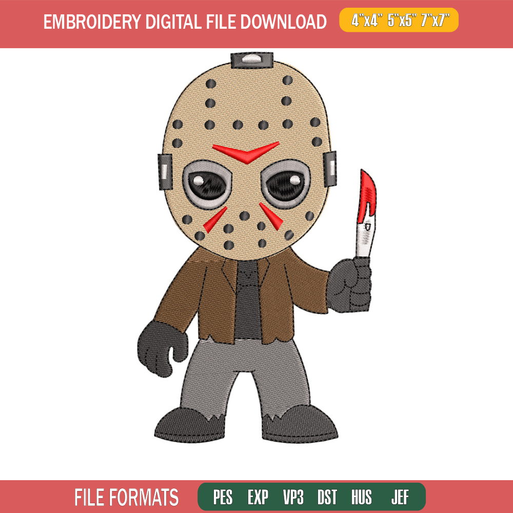 Jason Voorhees embroidery design, Horror embroidery, Embroidery file, Embroidery shirt, Emb design, Digital download.jpg