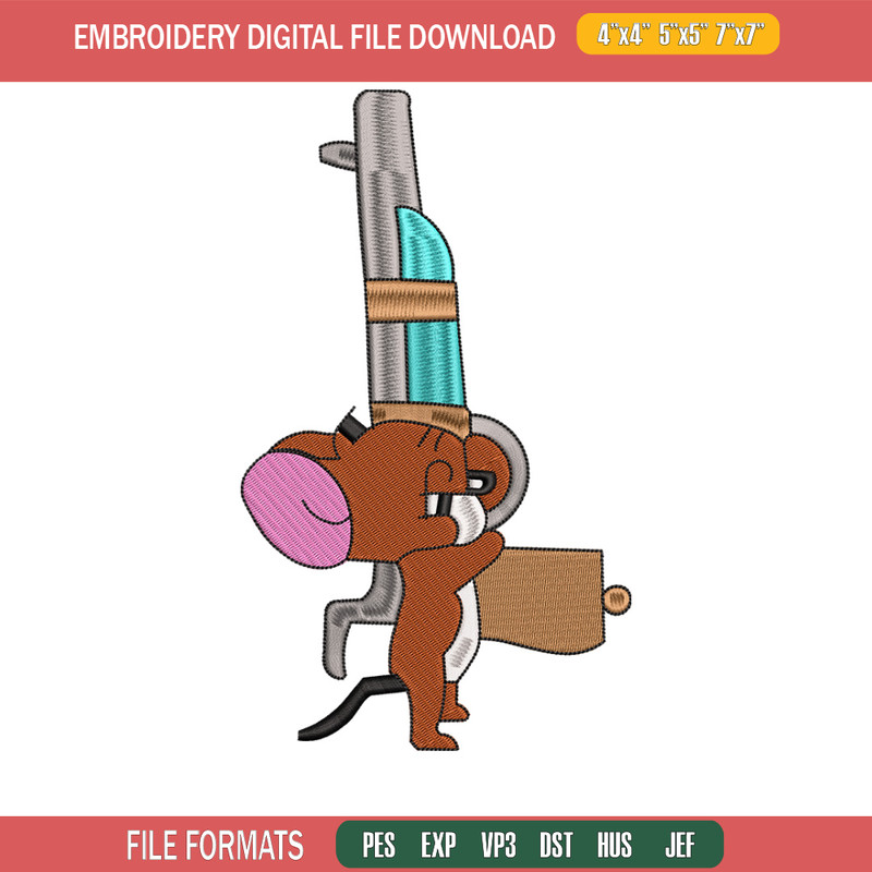 Jerry gun embroidery design, Cartoon embroidery, Embroidery file, Embroidery shirt, Emb design, Digital download.jpg