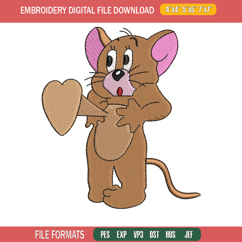 Jerry heart embroidery design, Cartoon embroidery, Embroidery file, Embroidery shirt, Emb design, Digital download.jpg