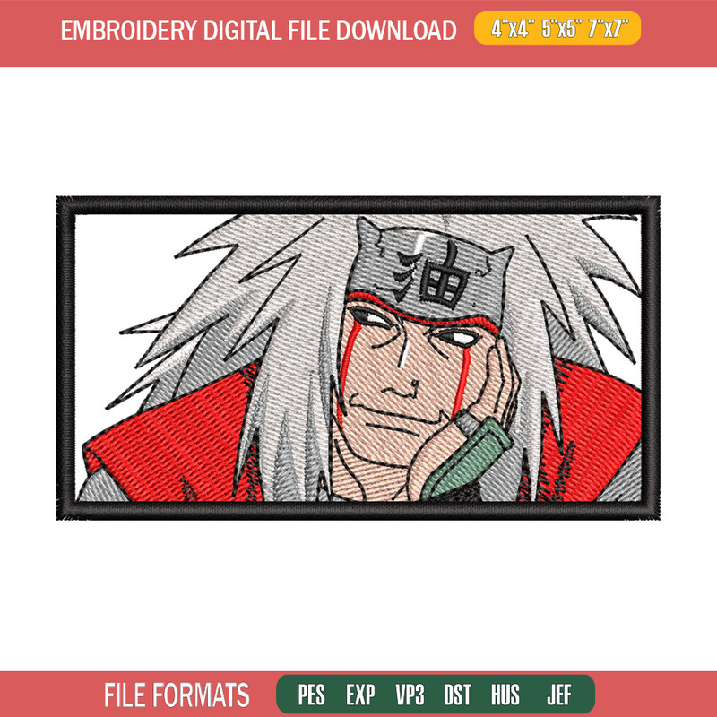 Jiraiya embroidery design, Naruto embroidery, Anime design, Embroidery shirt, Embroidery file, Digital download.jpg