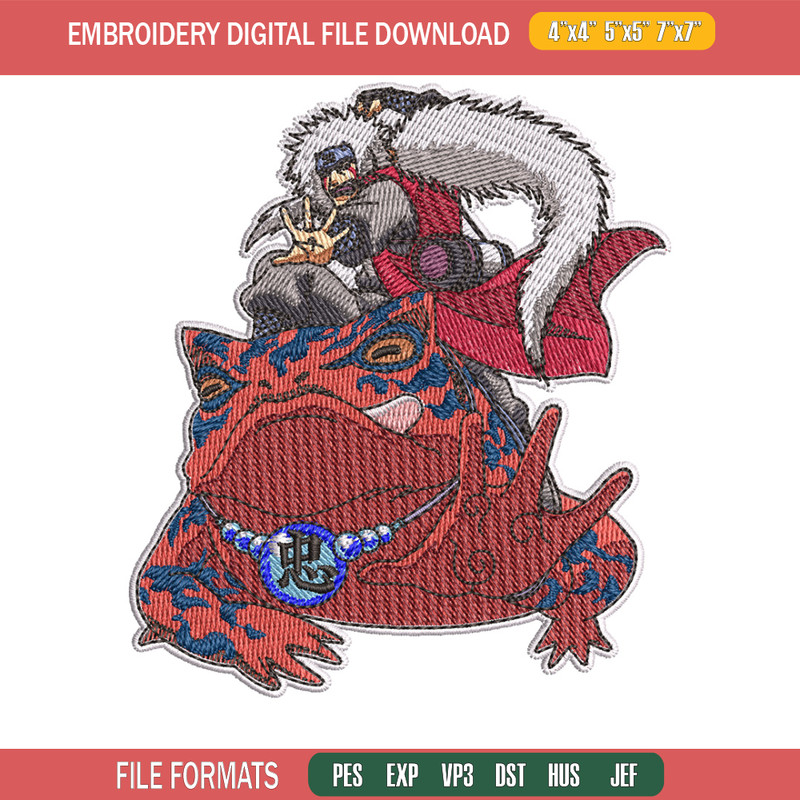 Jiraiya frog embroidery design, Naruto embroidery, Anime design, Embroidery shirt, Embroidery file, Digital download.jpg