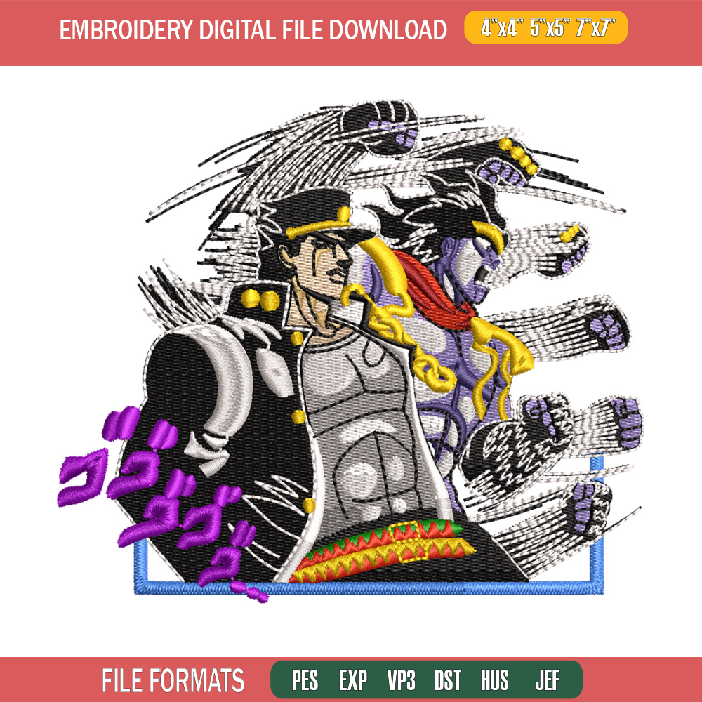 Jotaro punch embroidery design, Jojo embroidery, Anime design, Embroidery shirt, Embroidery file, Digital download.jpg